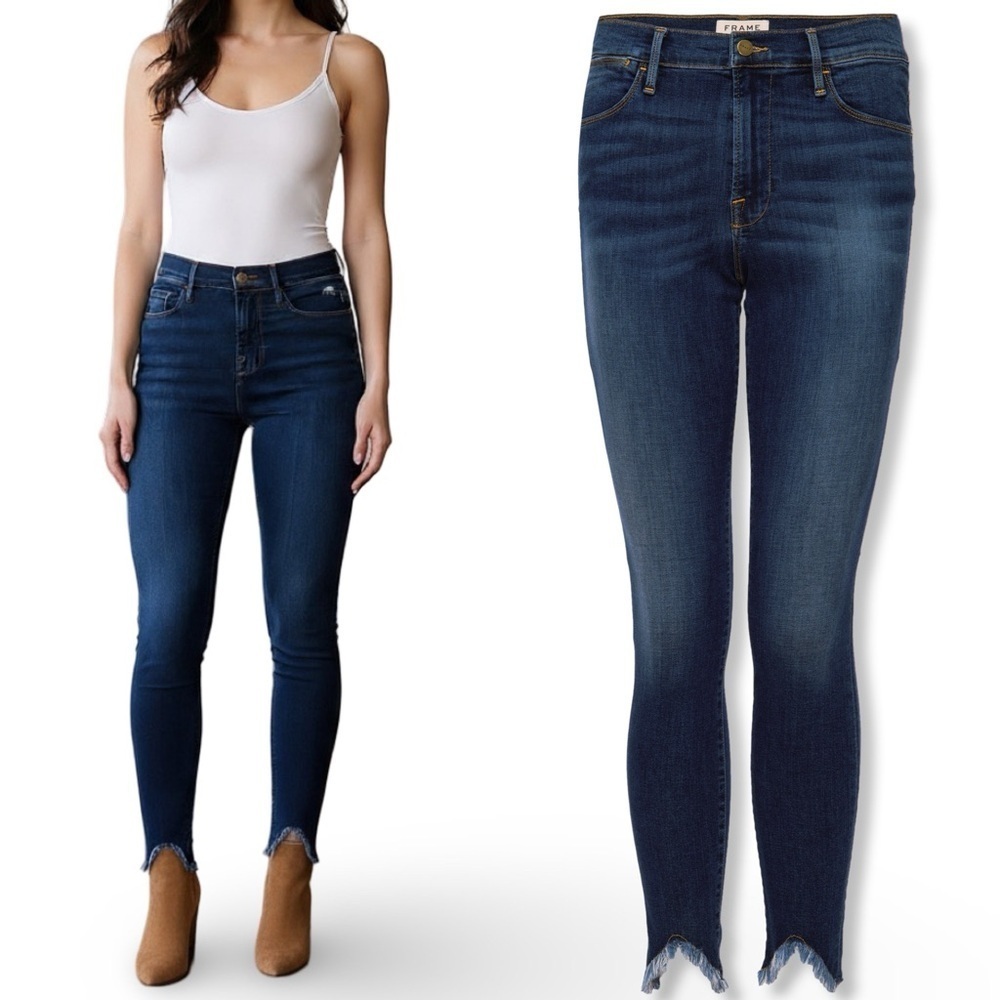 FRAME Denim - Le High Skinny Double Triangle Raw Hem Jeans | Keen Dark Wash | 29